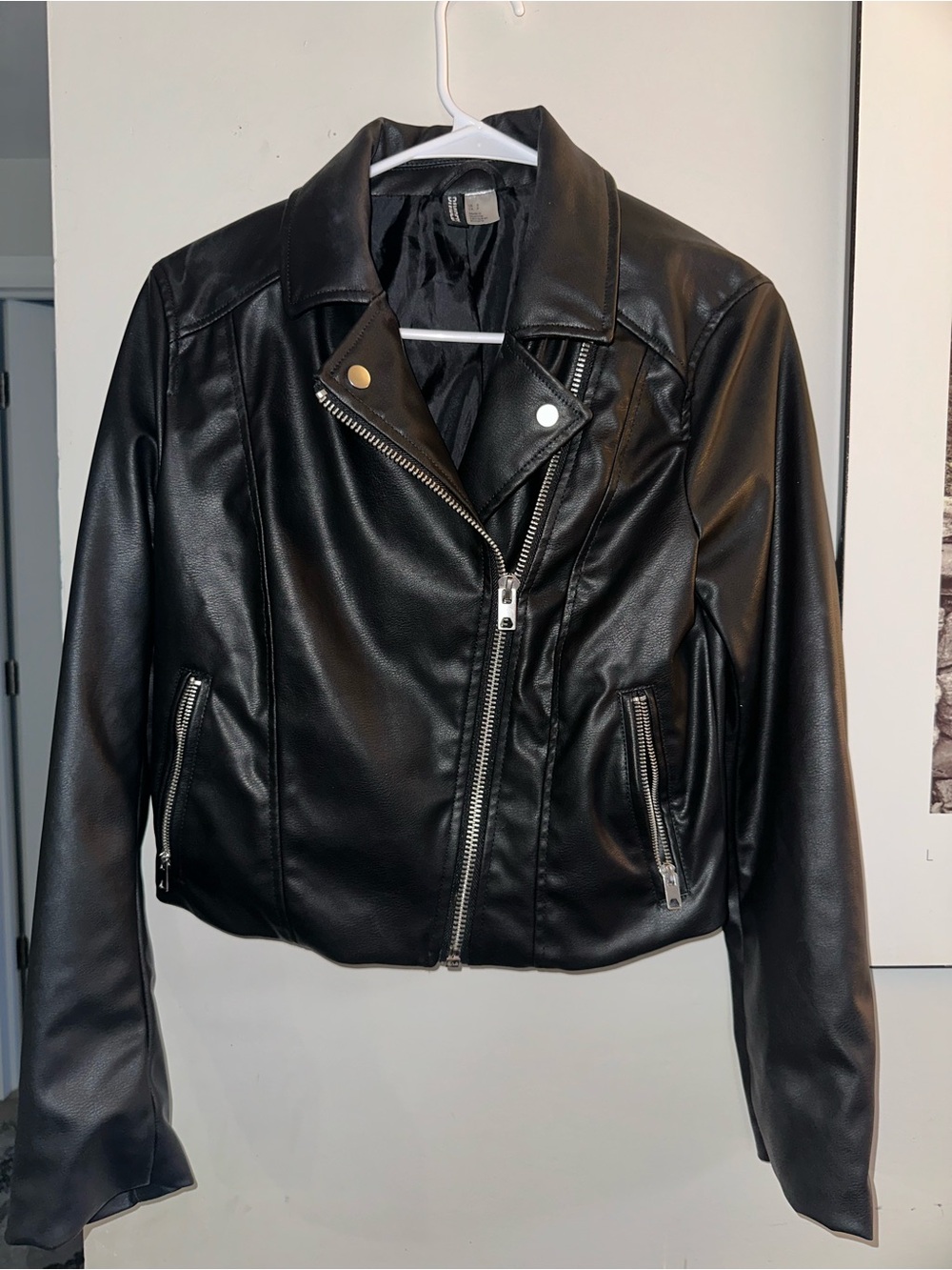 Divided Black Faux Leather Asymmetric Moto Jacket